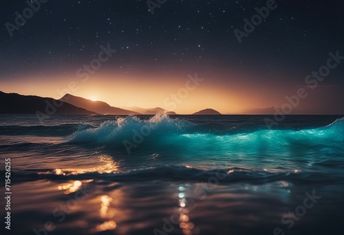 Bioluminescent Ocean Waves at Night