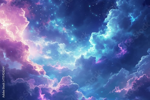 anime sky at night with a beautiful clouds and colorful image of universe