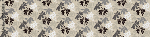 Masculine vector floral border with organic botanical shapes. Modern bold black white flower print, design in neutral scandi style.