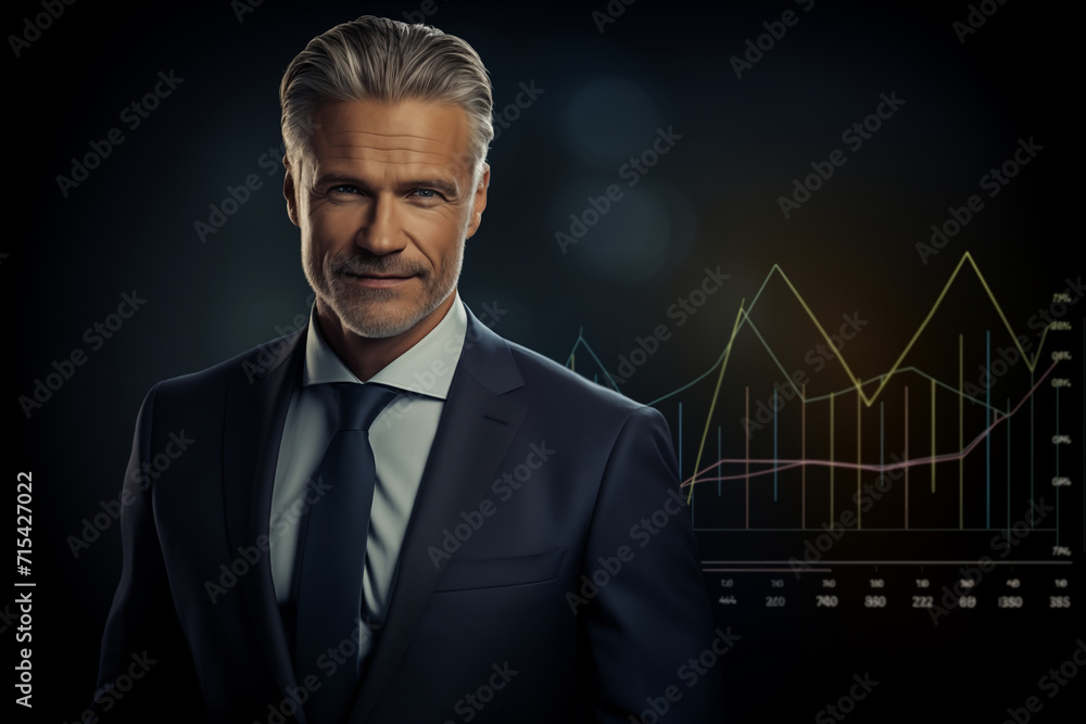 Portrait of a mature man in a suit, bokeh background User interface design for a financial services company Portrait of a mature man in a suit, bokeh background User interface design for a financial services company