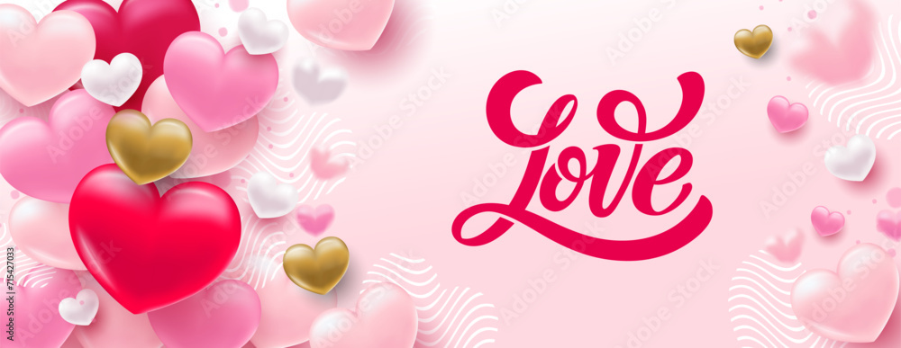 Love lettering. Hand drawn word Love. Modern calligraphy script love text and banner with heart for Valentine's day.