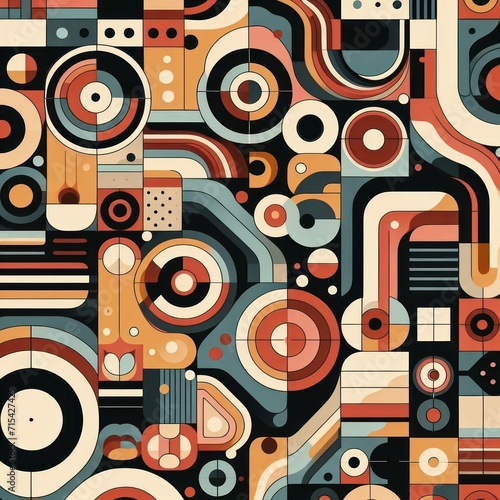 1990es 90es Retro Geometric Graphic Design Background Texture with colorful Circles and abstract Vintage Shapes in Brown and Green Pastel crazy Dynamic like Music Video Screen