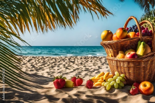basket of fruits on the beach