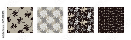 Masculine vector floral pattern with organic botanical shapes. Modern bold black white flower print, design in neutral scandi style. photo