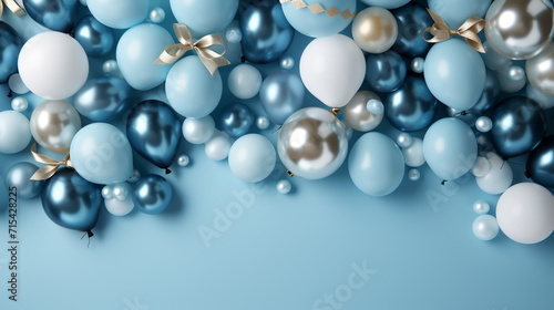 Celebration party banner with Blue color balloons background. Grand Opening Card luxury greeting rich. frame template.