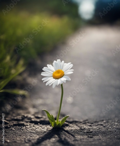 Daisy flower growing from crack in the asphalt  © Anna