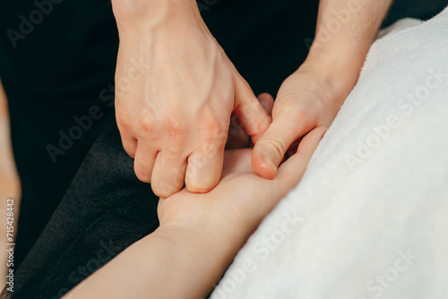 Male hands massaging a female palm
