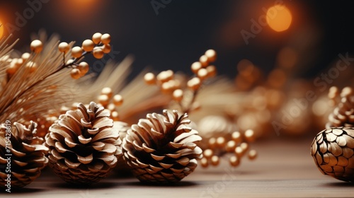  a group of pine cones sitting on top of a table next to a bunch of small pine cones on top of a table.