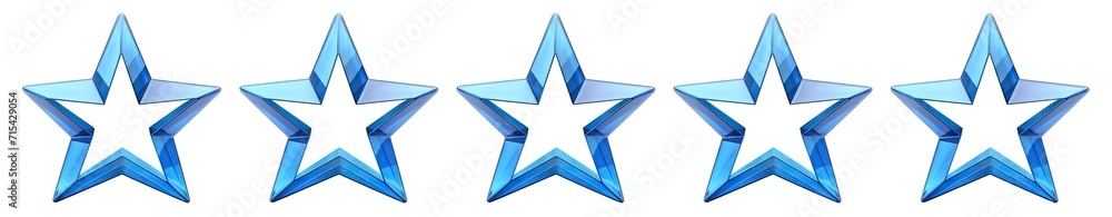 Five blue stars for product rating reviews for websites and mobile applications, cut out Five blue stars for product rating reviews for websites and mobile applications, cut out