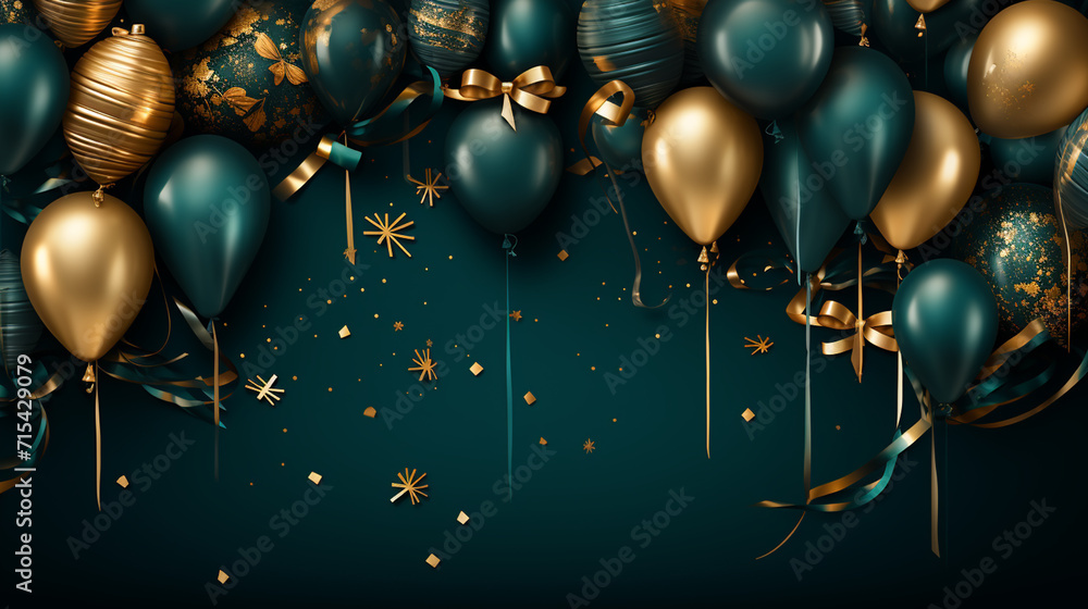 oster with Shiny Green Balloons on color Background with Square Frame. - obrazy, fototapety, plakaty 