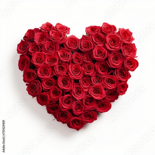 Red roses in an isolated heart shape on a white background for Valentine s Day.