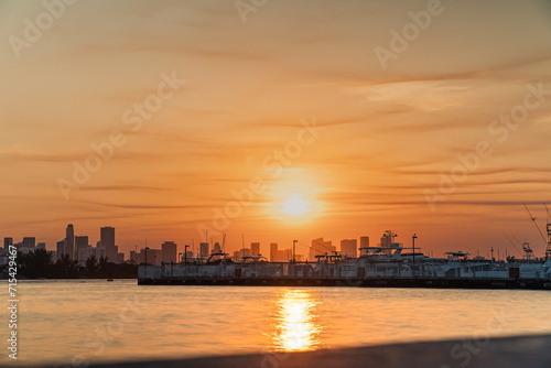 Scenic view of a sunset over Miami skyline