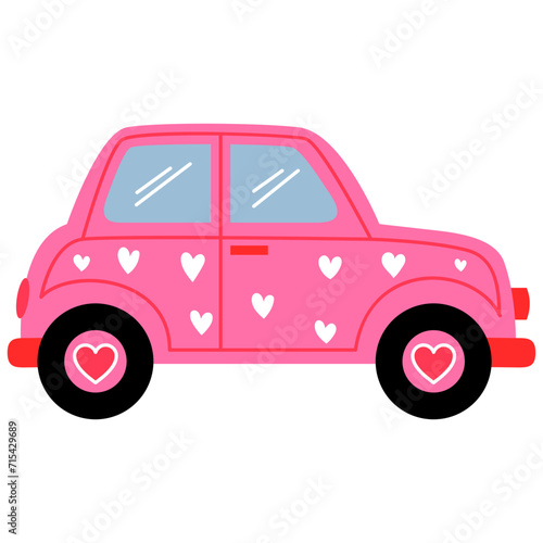 mini pink car with heart texture