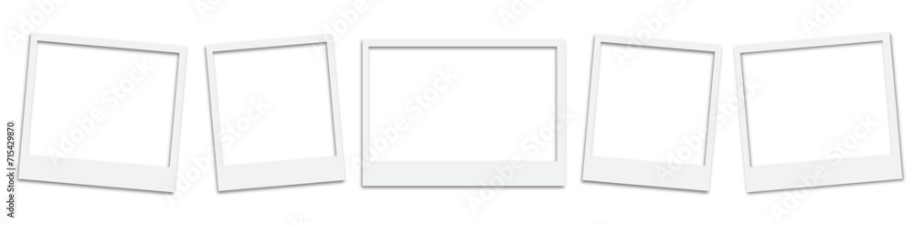 Photo frame collection. Polaroid photo frame mockup set. Realistic white paper border with shadow.