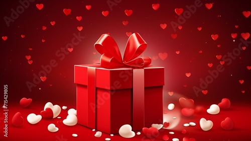 Valentine's Day design: Open present box with festive decorations inside  realistic red gift boxes  holiday banner © Suleyman