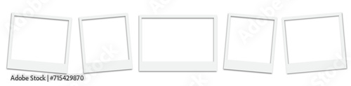 Photo frame collection. Polaroid photo frame mockup set. Realistic white paper border with shadow.