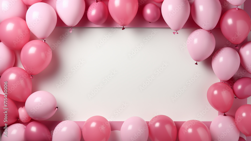 Elegant rose pink balloon and golden ribbon Happy Birthday celebration card banner template background