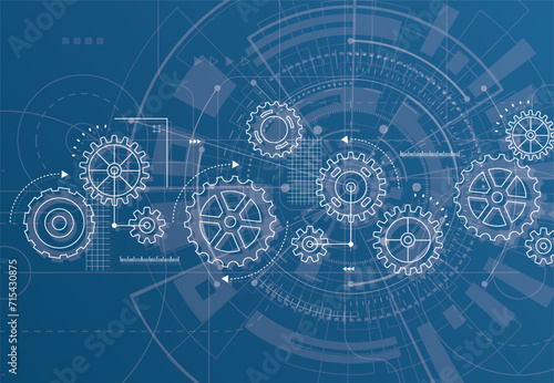 Abstract gear wheel mechanism background. Machine technology. Vector illustration
