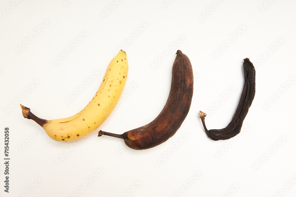 Ripe banana, brown banana, and black withered banana Ripe banana, brown banana, and black withered banana