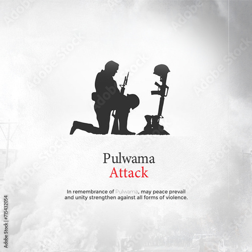 Pulwama Attack Poster - Black and White Silhouette: Remember the Pulwama Attack with this poignant poster featuring a black and white silhouette, honoring the victims and heroes of the tragedy
