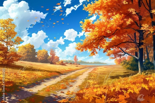 Anime autumn countryside landscape wallpaper
