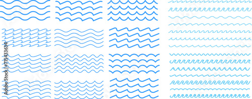Water wave, sea wave set. Zigzag line. Water logo, symbol vector collection.  Vector illustration photo