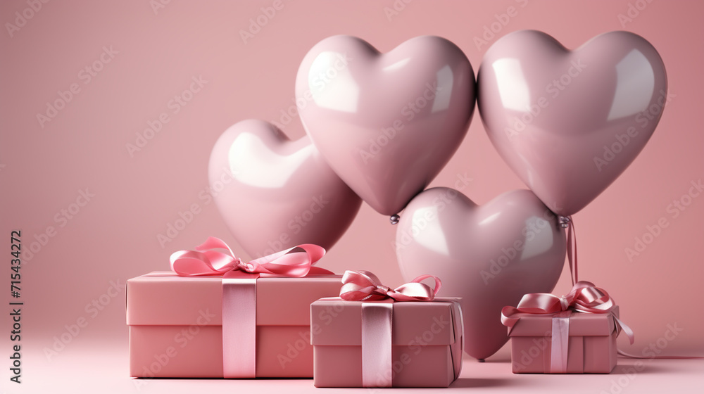 Cute love present box with confetti and heart shape balloons around. Suitable for Valentine's Day and Mother's Day.
