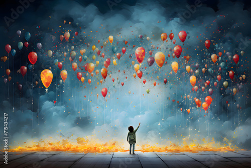 A child with balloons. Illustration of the concept of kindness