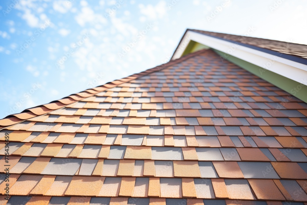 closeup of gambrel roof shingles on a sunny day closeup of gambrel roof shingles on a sunny day