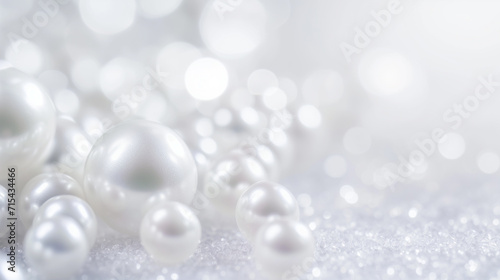 Elegant white pearls with a soft bokeh background, suitable for a luxury or jewelry concept