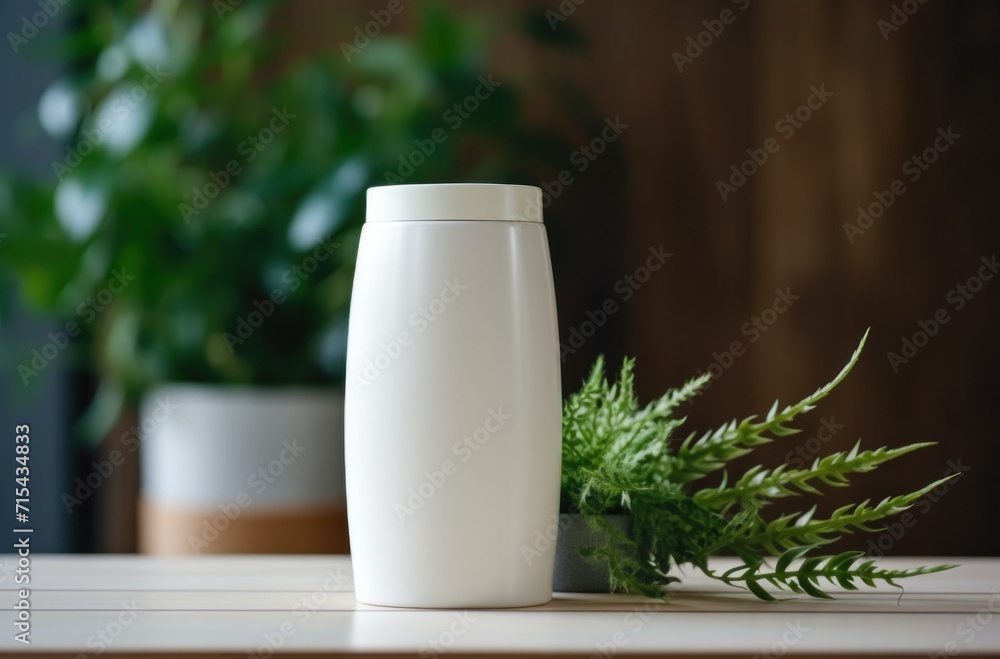 a white container of lotion with plants on top of it a white container of lotion with plants on top of it