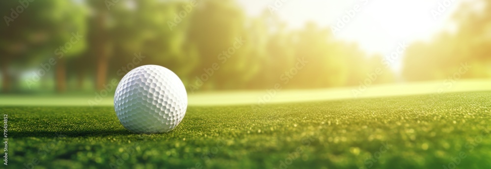 a golf ball on grass on a sunny day, in the style of sunrays shine upon it.
