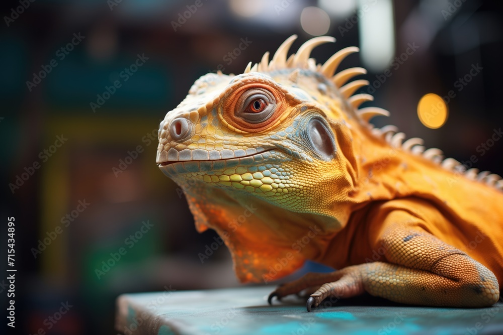 Fototapeta premium vivid iguana basking under a heat lamp