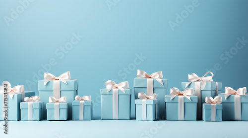 Valentine's Day background. Gift box on pastel blue background. Valentines day concept. Flat lay, top view, copy space © alexkich