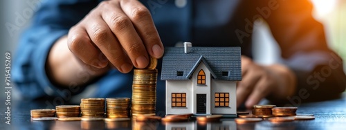a property investor placing a model of a house on a stack of coins