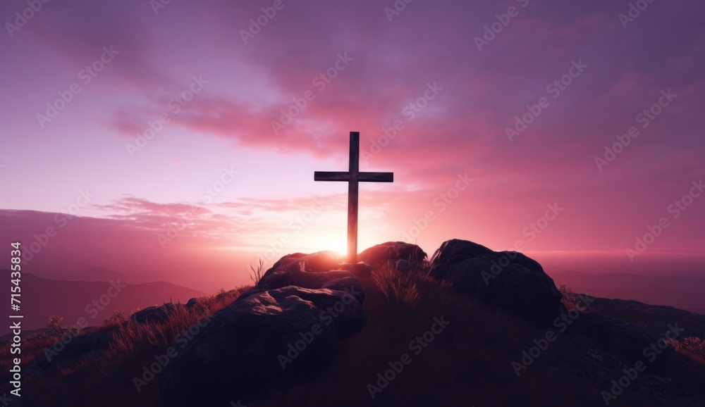 a cross is on top of a mountain at sunset. a cross is on top of a mountain at sunset.
