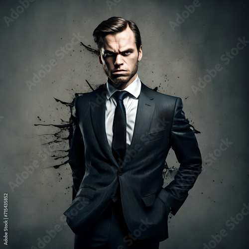 illustration of an angry business man in a suit