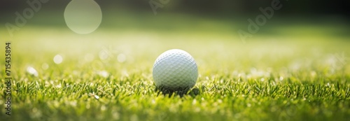 a golf ball on grass on a sunny day, in the style of sunrays shine upon it.
