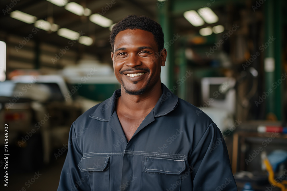 Young African American man in mechanic uniform Young African American man in mechanic uniform