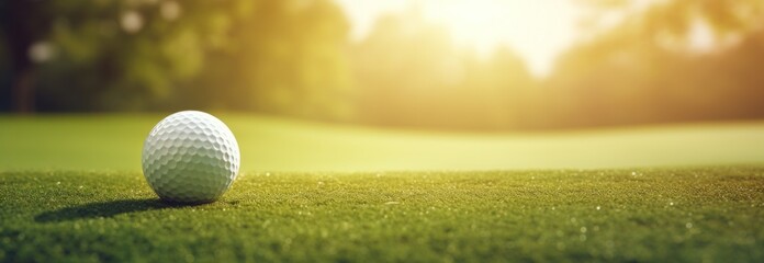 a golf ball on grass on a sunny day, in the style of sunrays shine upon it.