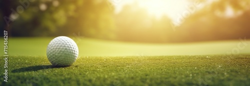 a golf ball on grass on a sunny day, in the style of sunrays shine upon it. photo