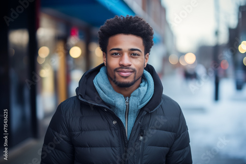 Young African American man in winter clothes