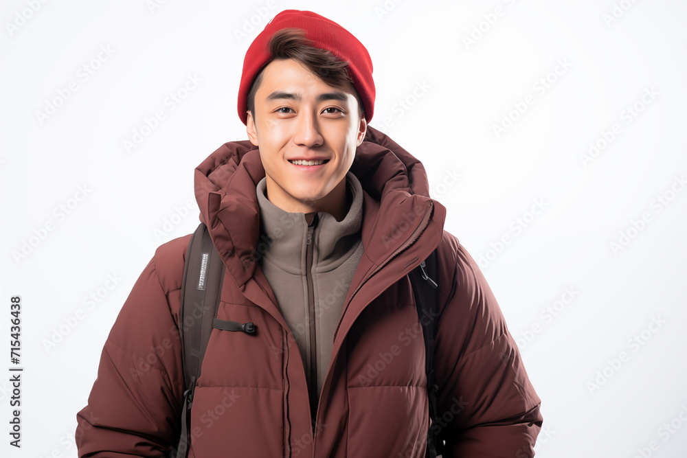 Chinese man over isolated white background in winter clothes Chinese man over isolated white background in winter clothes