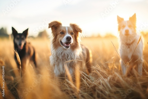 canines in a field during golden hour photo