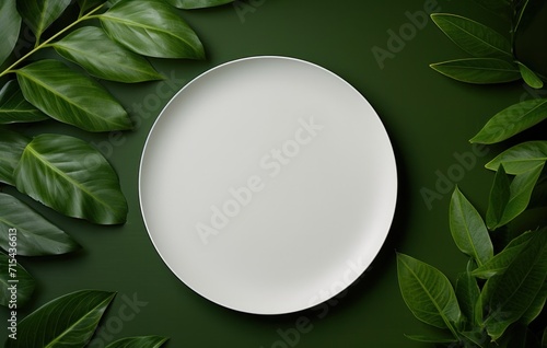 a circular plate in a green leaf background.