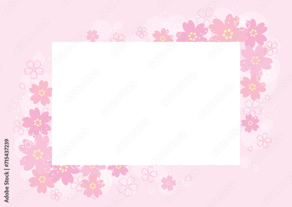 桜の花のイラストで装飾されたデザイン用のテンプレート。春のデザイン素材。