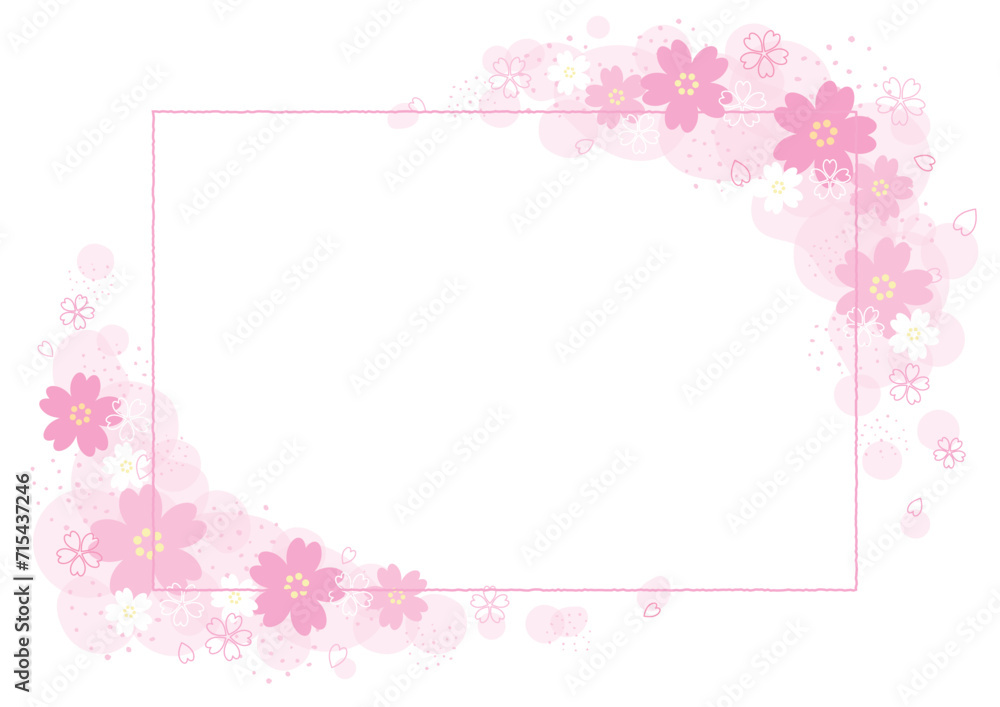 桜の花のイラストで装飾されたデザイン用のテンプレート。春のデザイン素材。