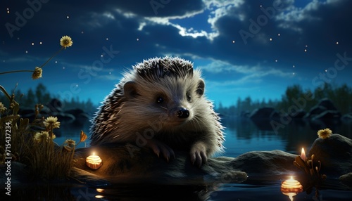A hedgehog under moonlight photo