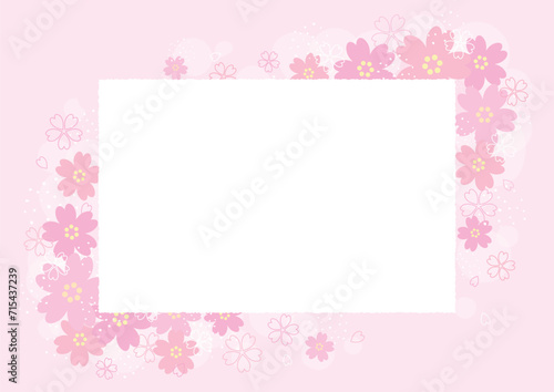 桜の花のイラストで装飾されたデザイン用のテンプレート。春のデザイン素材。 © Niko