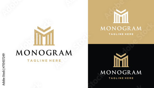 Golden Initial Letter M Marble Pillar Building Column For Lawyer Office and Law Firm Logo Design